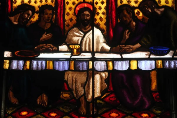 Karussell Protestantischer Tempel Bleiglasfenster Das Letzte Abendmahl Ist Die Letzte — Stockfoto