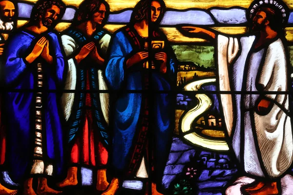 Carouge Protestant Temple Stained Glass Window Jesus His Apostles Geneva — Stock Photo, Image