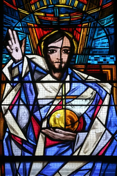 Holy Trinity Church Geneva Stained Glass Window Risen Lord Switzerland — Stock Photo, Image