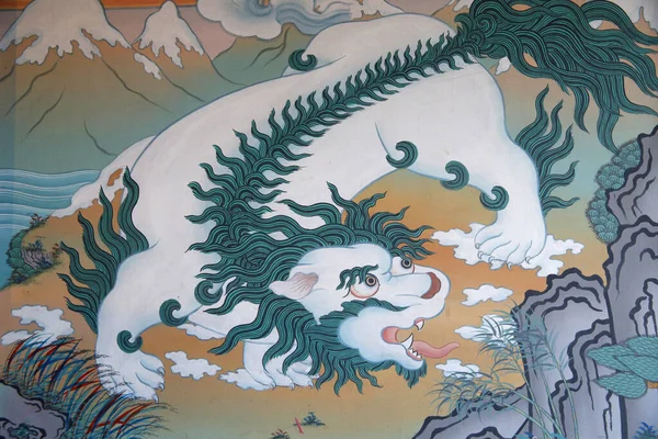 Temple Thousand Buddhas Dashang Kagyu Ling Congregation Painting White Lion — Stock Photo, Image