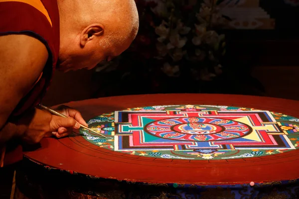 Buddhista Homok Mandala Mandala Egy Spirituális Rituális Szimbólum Amely Univerzumot — Stock Fotó