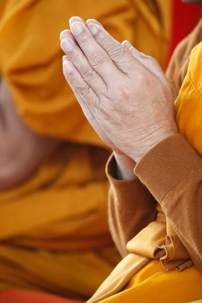 Wat Velouvanaram Ceremonia Budista Monje Budista Rezando Religión Budista Francia —  Fotos de Stock