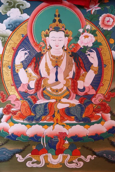 Shedrub Choekhor Ling Monastery Tibetan Thanka White Tara Buddhist Religion — Stock Photo, Image