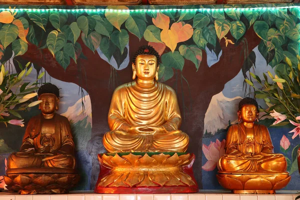 Templo Hong Hien Altar Principal Estátuas Buda Religião Budista França — Fotografia de Stock