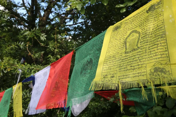 Bandeiras Oração Budista Tibetana Mont Saleve França — Fotografia de Stock