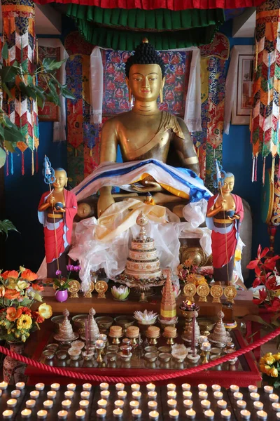Monastère Shedrub Choekhor Ling Autel Principal Statue Bouddha Mont Saleve — Photo