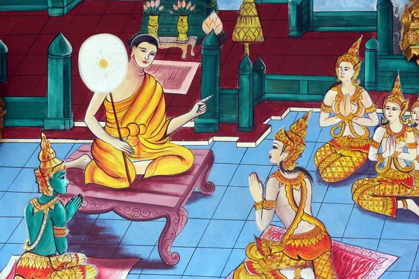 Ват Інпенг Буддійський Храм Малюнок Зображує Життєпис Будди Шак Ямуні — стокове фото