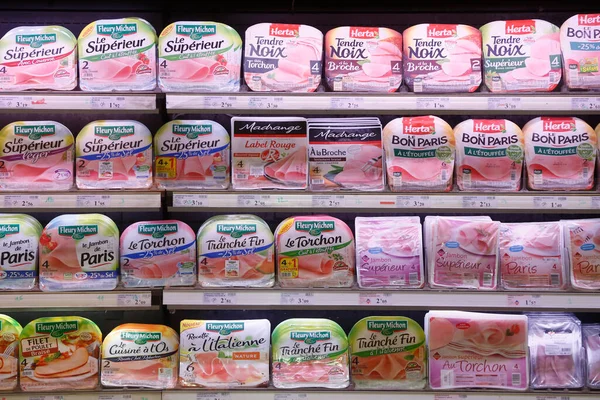 Süpermarket Jambon Süpermarketten Alışveriş Fransa — Stok fotoğraf