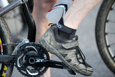 Dağ bisikleti süren bir bisikletçi. Fransız Alpleri. Fransa. 