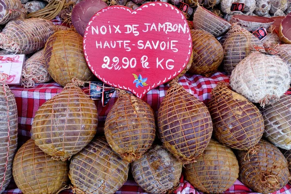 Traditional Mountain Ham Sale Market Stock Photo