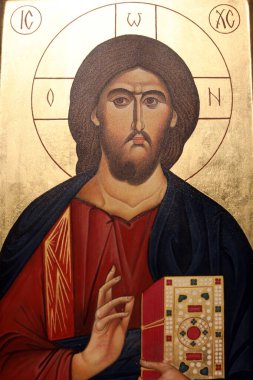 İsa Mesih Pantokrator 'un Yunan ortodoks simgesi. Basel. İsviçre. 