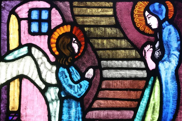 Paulskirche Glasfenster Von Poncet Die Verkündigung Der Jungfrau Maria Durch — Stockfoto