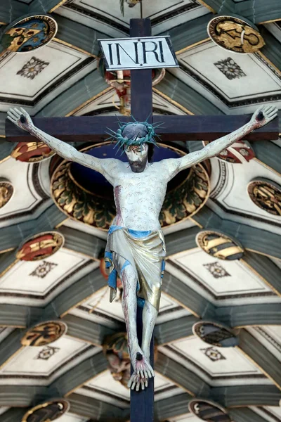 Nicholas Katedralen Kristus Korset Femtonhundratalet Fribourg Schweiz — Stockfoto