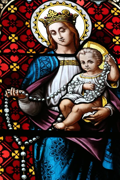 Iglesia Lans Vercors Vidriera Nuestra Señora Del Rosario Francia —  Fotos de Stock