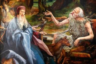 Unterlinden Müzesi. Isenheim Sunağı, Nikolaus Hagenauer ve Matthias Grunewald, 1516 'da. Büyük Aziz Anthony. Colmar. Fransa.