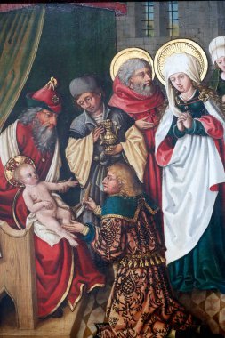 Unterlinden Müzesi. İsa 'nın sünneti. Ayrıntılar. Tahta paneldeki yağ. 16. yüzyıl. Colmar. Fransa.