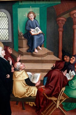 Unterlinden Müzesi. İsa ve İnanç Doktorları, ahşap panelde yağ. Martin Schongauer. 15. yüzyılın sonları. Colmar. Fransa.