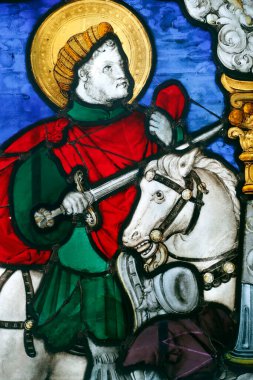 Oeuvre Notre-Dame Müzesi. Aziz Martin 'in hayır kurumunun cam paneli. Strasbourg 'da. Fransa.