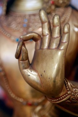 Buda heykeli. Vitarka Mudra. Yakın plan. Ho Chi Minh şehri. Vietnam. 