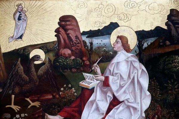 Unterlinden Museo Pyhä Johannes Patmoksella Öljyä Puupaneelissa 1500 Luvun Lopulla — kuvapankkivalokuva