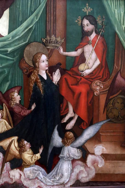 Muzeum Unterlinden Koronacja Dziewicy Niebie Olej Desce Martina Schongauera Pod — Zdjęcie stockowe