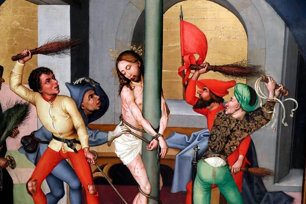 Unterinden Múzeum Krisztus Szenvedélye Ostorozás Olaj Falemezen Martin Schongauer Vagyok — Stock Fotó