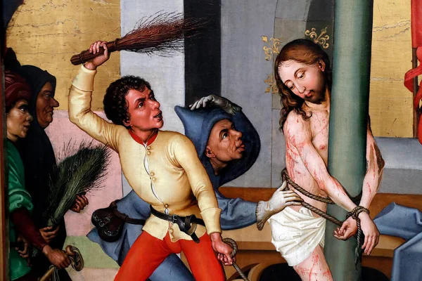 Unterlinden Museum Kristi Lidenskap Flagellasjonen Olje Trepanel Martin Schongauer Sent – stockfoto
