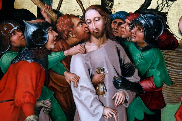 Unterlinden Museum Kristus Sin Lidenskap Judas Kyss Olje Trepanel Martin – stockfoto