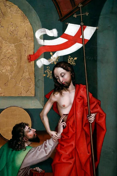 Unterlinden Müzesi. Aziz Thomas 'ın Yüceliği. Tahta paneldeki yağ. Martin Schongauer. 15. yüzyılın sonları. Colmar. Fransa.