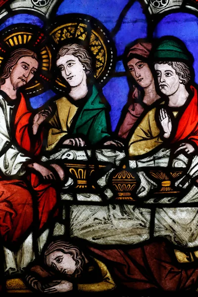 Muzeum Notre Dame Skleněné Okno Jídlo Bethany Marie Magdalne Kristových — Stock fotografie