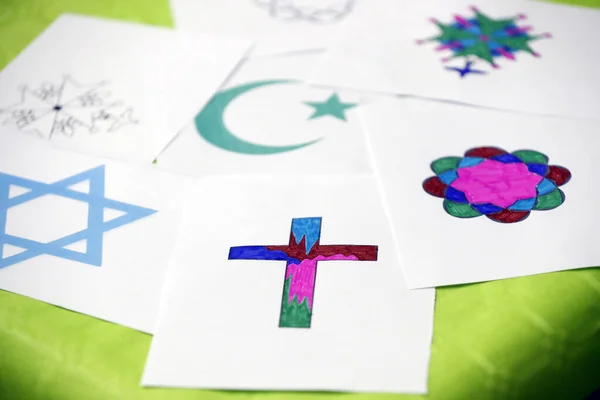 Interfaith Dialogue Symbols Islam Judaism Christianity — Stock Photo, Image