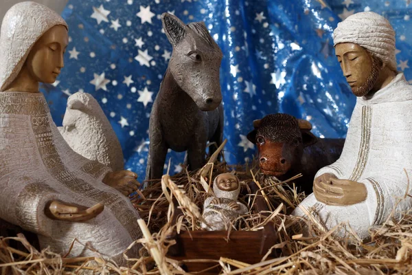 Narodzenia Chrystusa Świąteczne Łóżeczko Saint Gervais Francja — Zdjęcie stockowe