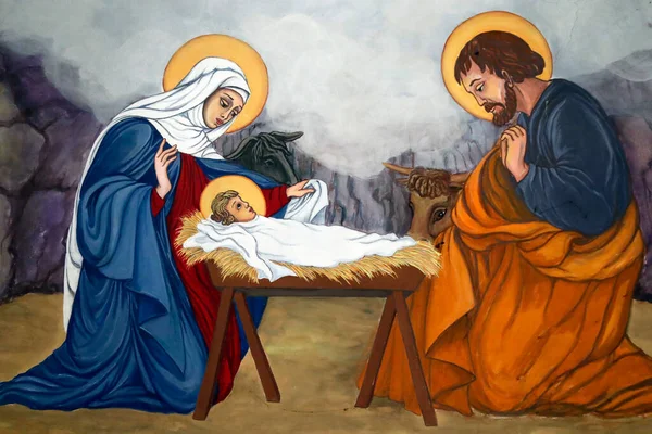 Narodzenia Chrystusa Świąteczne Łóżeczko Kościół Saint Andre — Zdjęcie stockowe