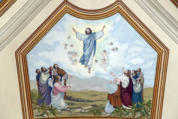 Церковь Святого Андре Вознесение Иисуса Стенная Живопись — стоковое фото