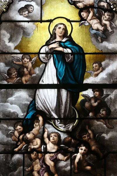 Sankt Martin Kirke Farget Glass Vindu Marias Antakelse Himmelen Avallon – stockfoto