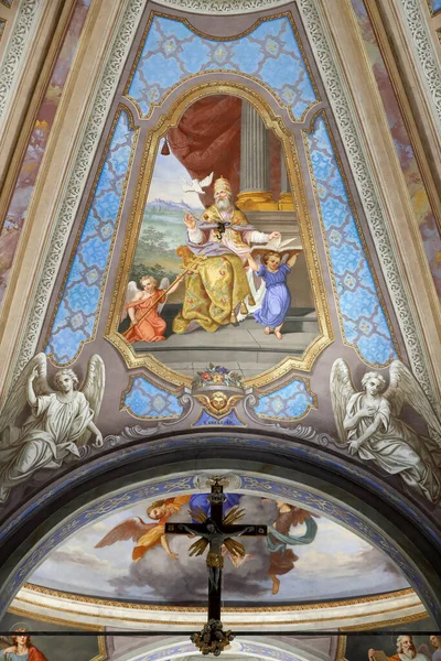Saint Grat Kirkko Kattomaalaus Valgrisenche Italia — kuvapankkivalokuva