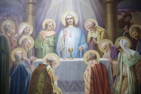 Saint Grat Kirkko Viimeinen Ehtoollinen Jeesus Hänen Apostolinsa Jerusalemissa Ennen — kuvapankkivalokuva