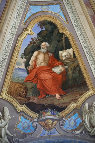Saint Grat Kyrkan Målning Jerome Sitt Arbetsrum Valgrisenche Italien — Stockfoto