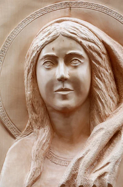 Vergine Maria Dio Santo Scultura Legno Aosta Italia — Foto Stock