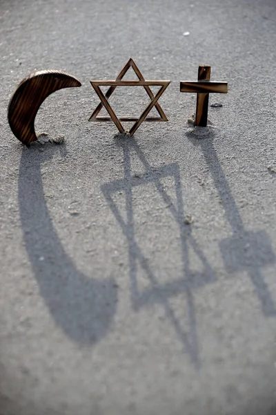 Christianisme Islam Judaïsme Religions Monothéistes Jewish Star Cross Crescent Interreligious — Photo