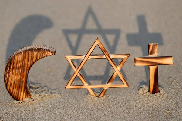 Christianity Islam Judaism Monotheistic Religions Jewish Star Cross Crescent Interreligious — Stock Photo, Image