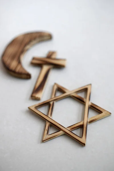 Christentum Islam Judentum Monotheistische Religionen Jüdischer Stern Kreuz Und Halbmond — Stockfoto