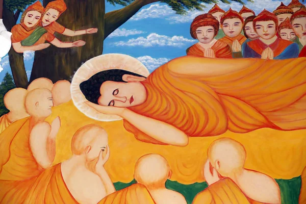 チュア火クアンクアン仏教寺院 仏画をリクライニング 45年間仏法を教えた後 仏はパリニールヴァーナに入った ブンタウ ベトナム — ストック写真