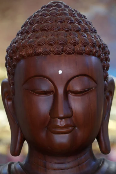 Буддийский Храм Мин Данг Куанг Деревянная Статуя Будды Голова Третьим — стоковое фото