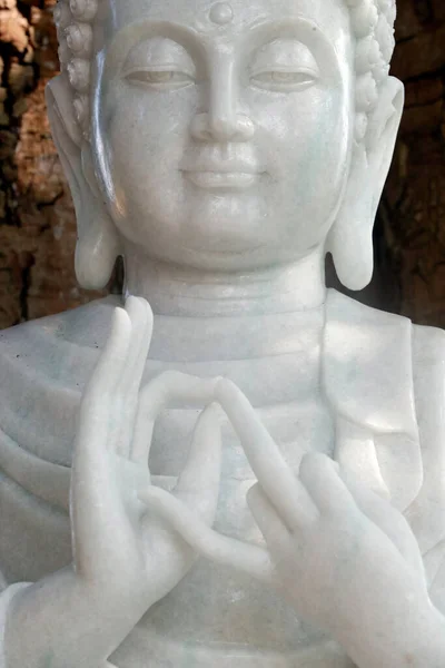 Thien Hoa Budddhist Pagoda Мраморная Статуя Будды Мудра Крупный План — стоковое фото
