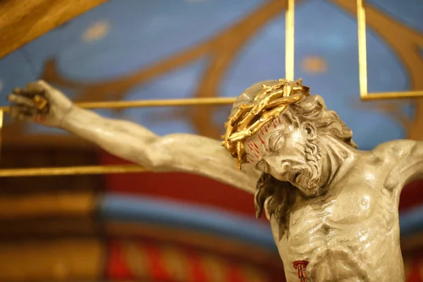 Iglesia Protestante Saint Pierre Jeune Pantalla Barra Jesús Cruz Estrasburgo —  Fotos de Stock