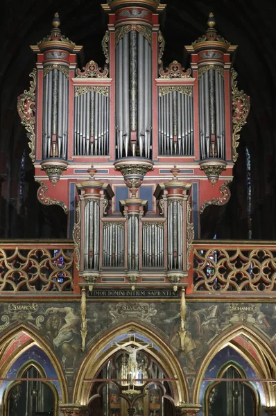 Saint-Pierre-le-Jeune Protestan Kilisesi. Rood ekranı ve boru organı. Strasbourg 'da. Fransa.