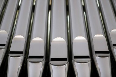 Bouclier Protestan Kilisesi. Boru organı. Ayrıntılar. Strasbourg 'da. Fransa.