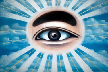 Cao Dai tapınağı. İlahi Göz, kaodaizmin kutsal sembolü. Öyle de olabilir. Vietnam. 