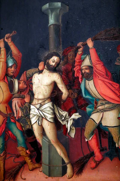 Chiesa Protestante Saint Pierre Jeune Passione Cristo Flagellazione Cristo Affresco — Foto Stock